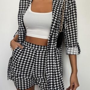 ChicMe Houndstooth Three Quarter length Blazer